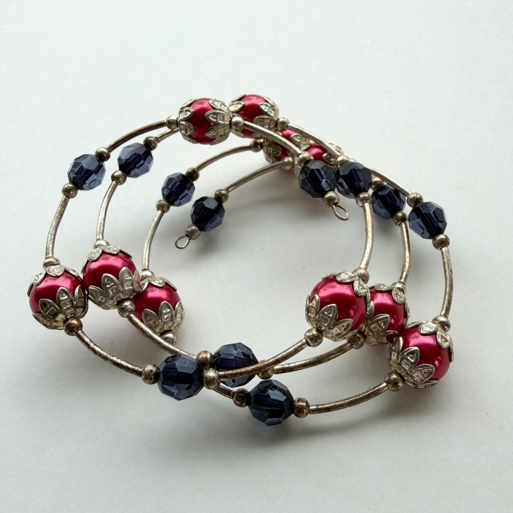 Women's Red and Smoky Grey Beaded Bracelet Set
